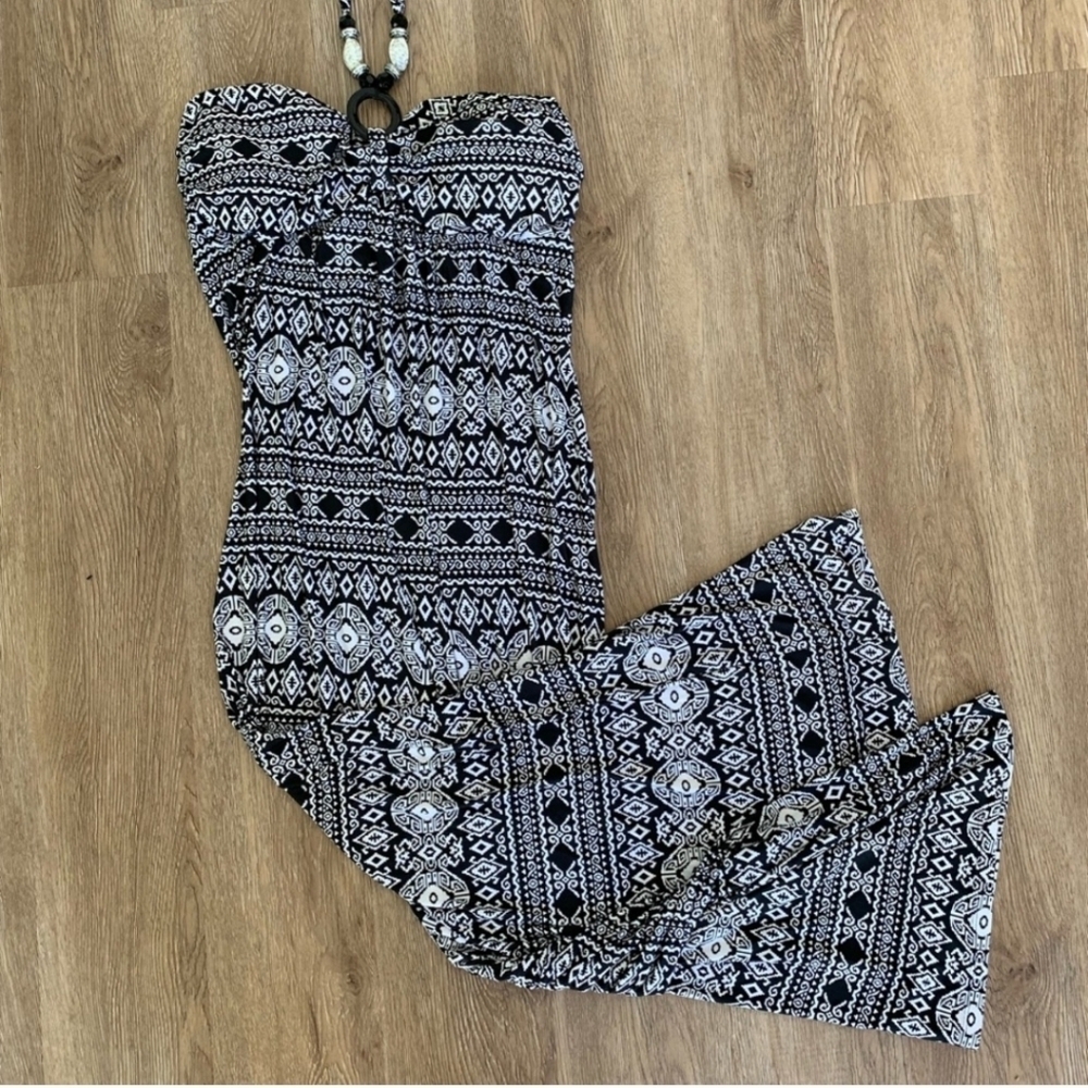 Charlie Paige Black and White Tribal Halter Maxi Dress